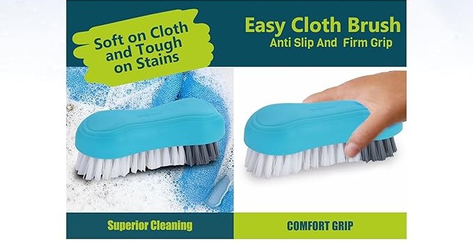 Cloth Brush, Washing Briush with Soft & Hard Bristles and Comfortable Grip