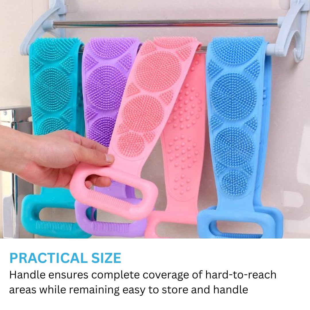 Silicone, Stretchable, Double Sided Soft Bristle Back Scrubber Belt For Bathing, Exfoliating, Deep Skin Body Cleaning, Dead Skin Removal, Back Body Cleaning, For Man, Woman (Multi Color)