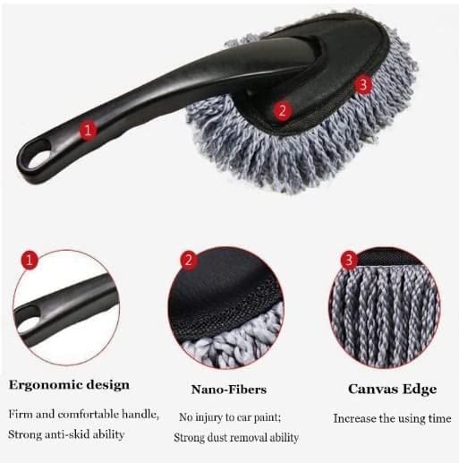 Mini Microfiber Duster Interior, Multi-Purpose Duster Brush with Handle for Car Cleaning & Household