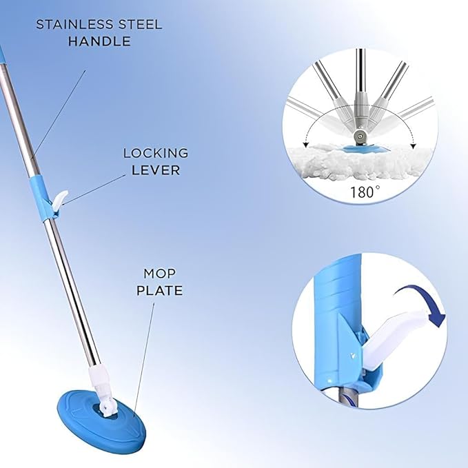 Spin Mop 360 Degree Stick for Floor Cleaning Without Bucket | Extendable Handle Rod with Fast-Connect System and Removable Microfiber Refill Mop for Home & Kitchen