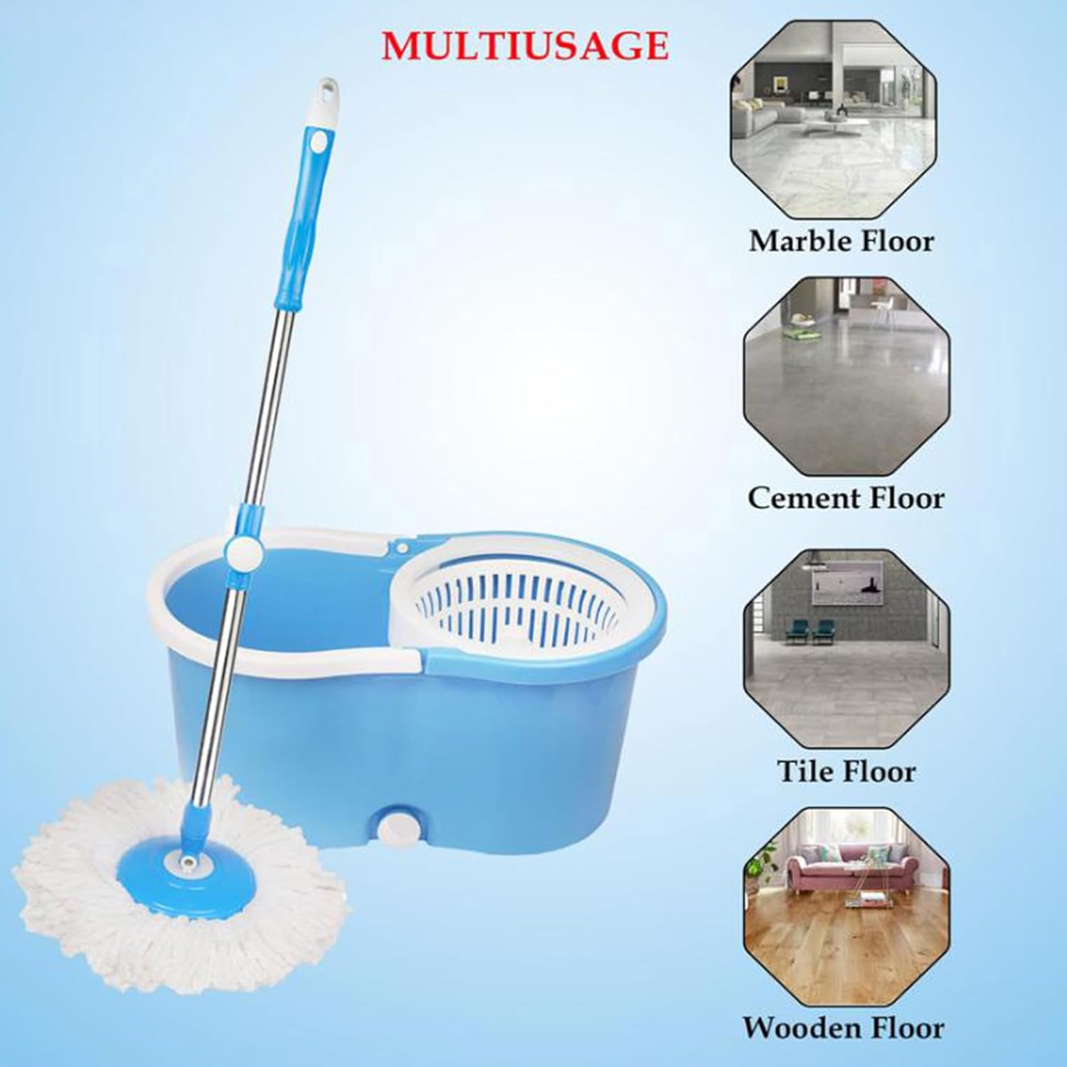 Spin Bucket Mop for Floor Cleaning,360° Rotating,Microfiber Head & Spin Wet and Dry Bucket  Adjustable Handle,Reusable Washable Mop for All Surface