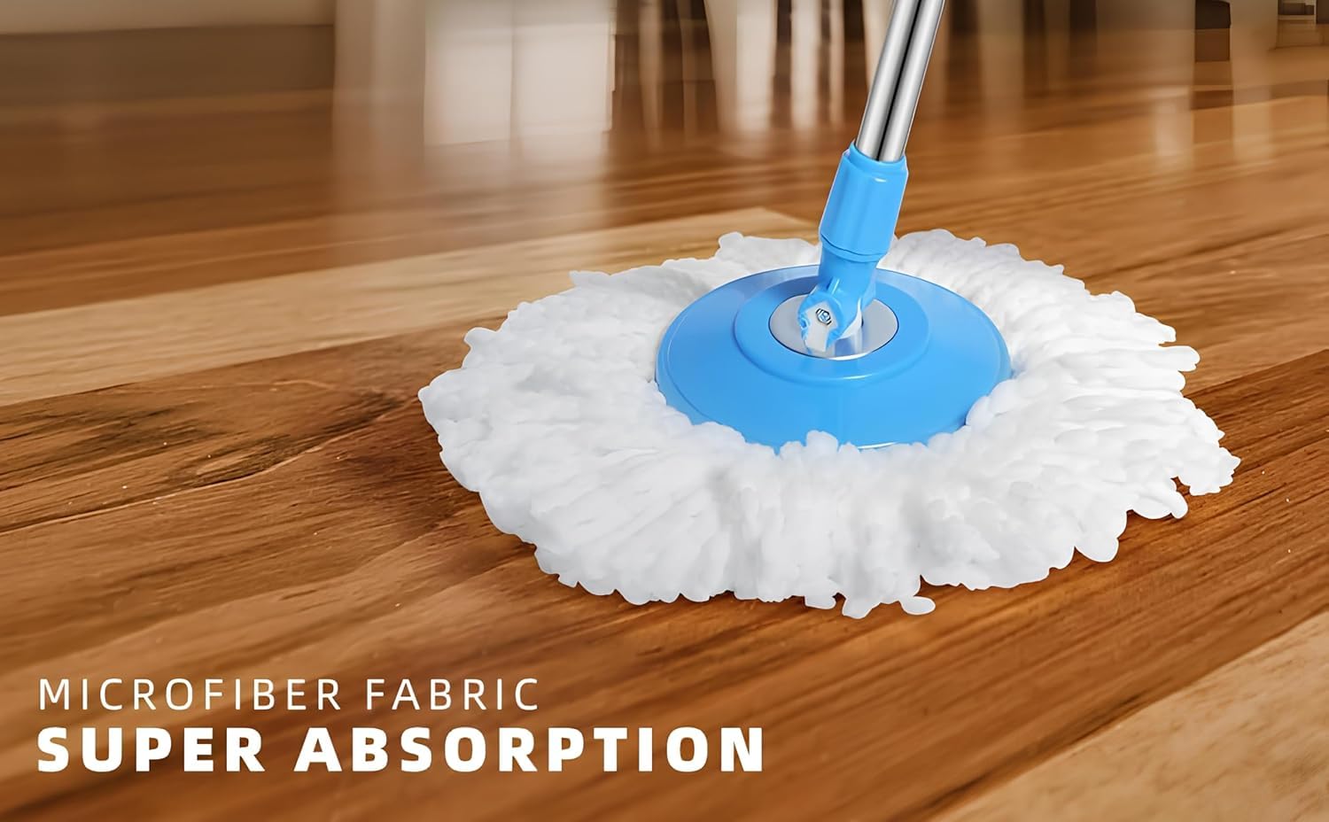 Spin Mop 360 Degree Stick for Floor Cleaning Without Bucket | Extendable Handle Rod with Fast-Connect System and Removable Microfiber Refill Mop for Home & Kitchen