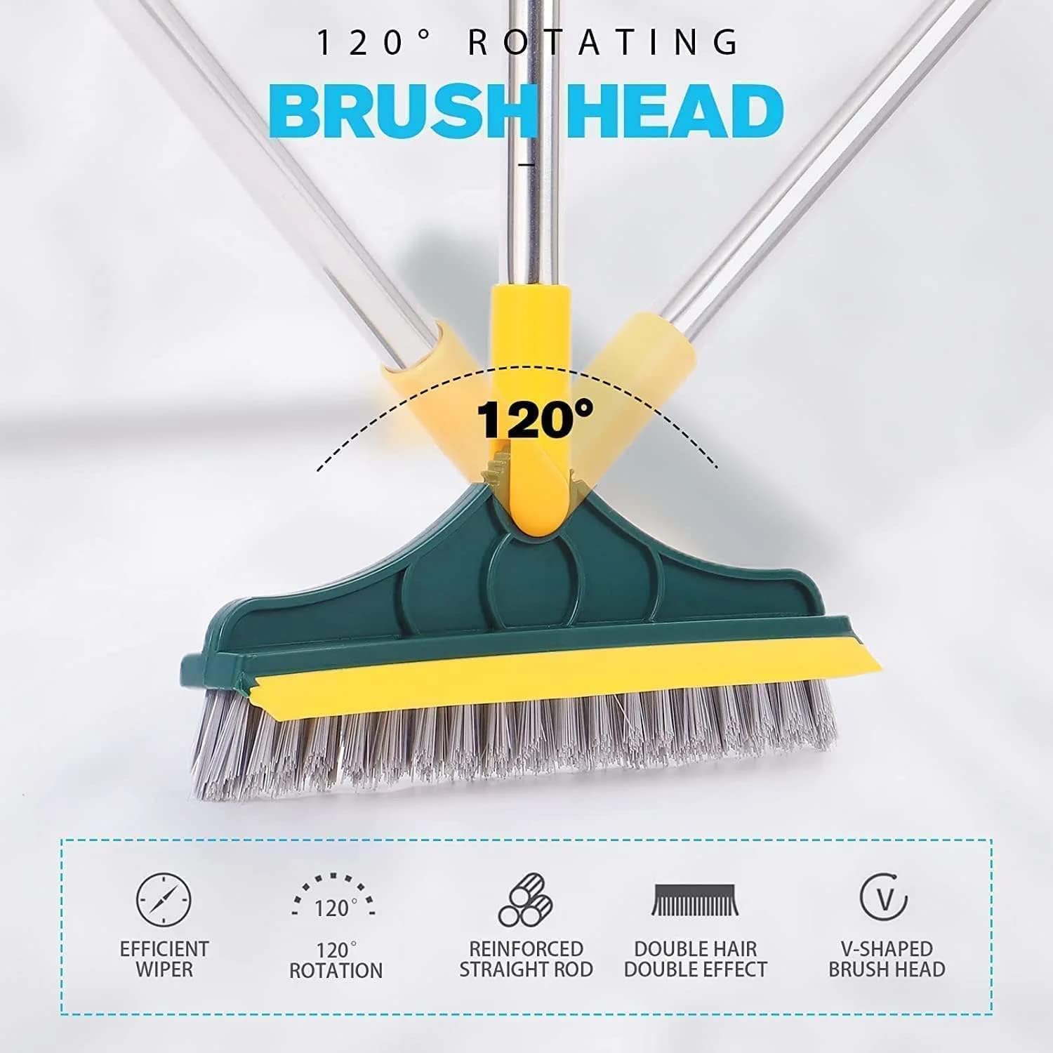 2-in-1 Bathroom Cleaning Brush with Wiper - Long Handle 180° Rotate Toilet Brush, Tiles Cleaning, Floor Scrub for Kitchen and Bathroom Accessories (2 in 1 Cleaning)