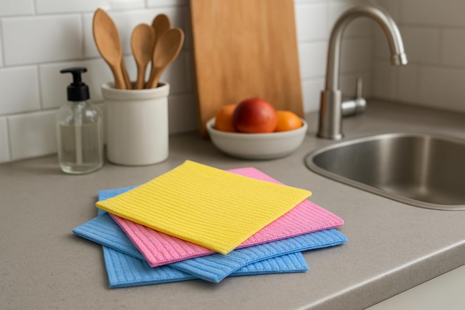 ipe Resusable Kitchen Cleaning Foam Cellulose Wood Sponge- Easy to use, Multi- Color & Biodegradable Kitchen Cleaning Sponge Wipes with Super Absorbant Biodegradable Cellulose 5 Count