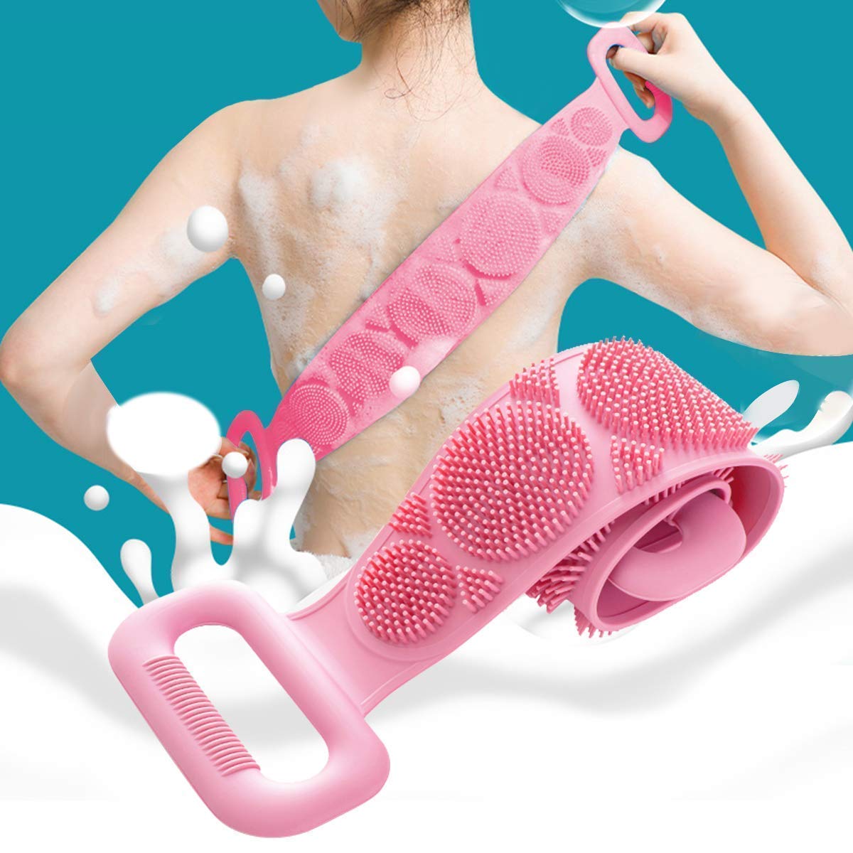 Silicone, Stretchable, Double Sided Soft Bristle Back Scrubber Belt For Bathing, Exfoliating, Deep Skin Body Cleaning, Dead Skin Removal, Back Body Cleaning, For Man, Woman (Multi Color)