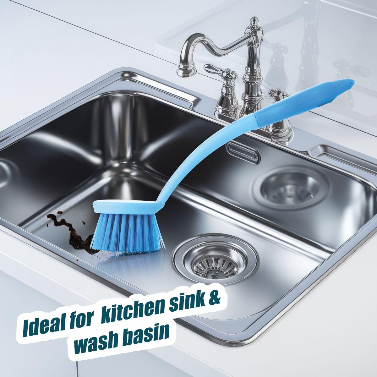Dish & Kitchen Sink Brush with Comfortable Grip & Flexible Bristles, Tough Bristles for Stubborn Stains, Bathroom Tiles Cleaning Brush