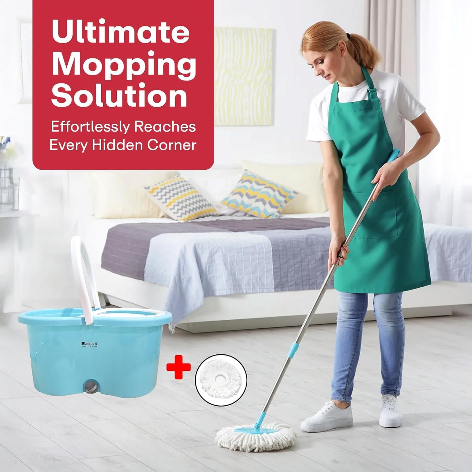 Spin Bucket Mop for Floor Cleaning,360° Rotating,Microfiber Head & Spin Wet and Dry Bucket  Adjustable Handle,Reusable Washable Mop for All Surface