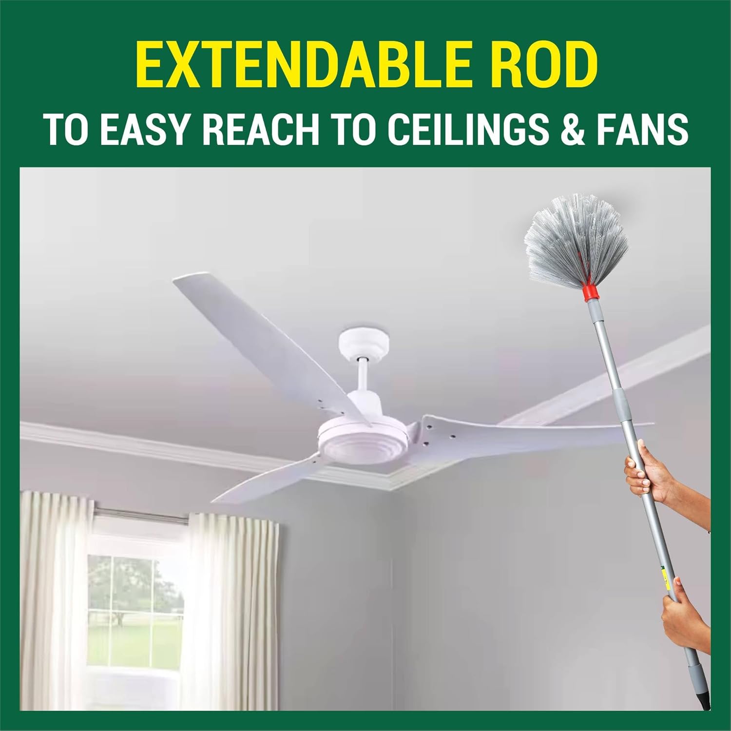 Metal Jala Cleaning Broom/Brush with Long Extendable Handle,Flexible Triangular Bristles for Ceiling Fan,Cobweb,and Corner Cleaning,Lightweight,Washable,Dust Remover for Home&Office Use